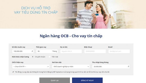 Cách đăng ký vay TOPUP tín chấp OCB